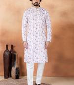 Purple art silk straight kurta for men