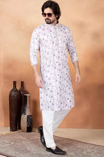 Purple art silk straight kurta for men