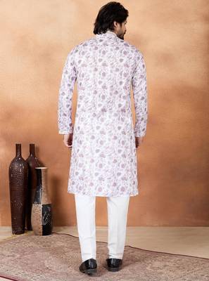 Purple art silk straight kurta for men 3