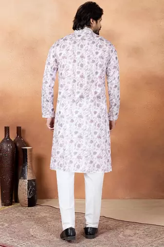 Purple art silk straight kurta for men