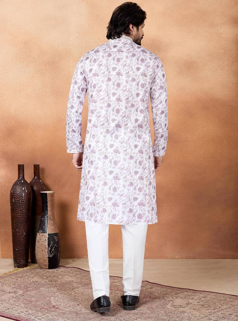 Purple art silk straight kurta for men