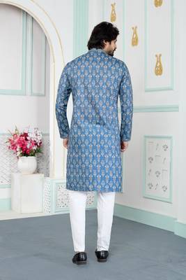 Blue art silk straight kurta for men 3