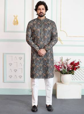 Green art silk straight kurta for men 1