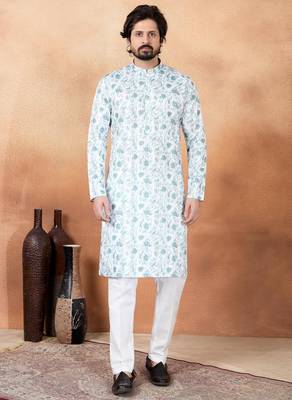 Green art silk straight kurta for men 1