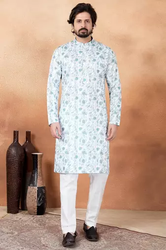 Green art silk straight kurta for men