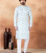 Green art silk straight kurta for men