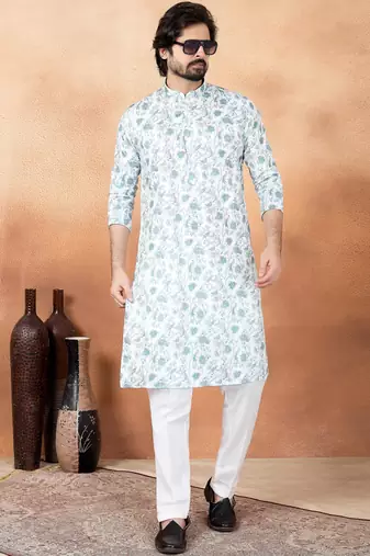 Green art silk straight kurta for men