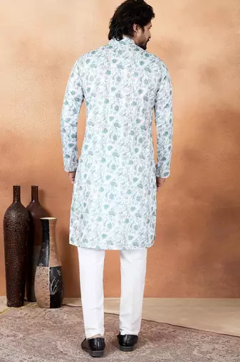 Green art silk straight kurta for men