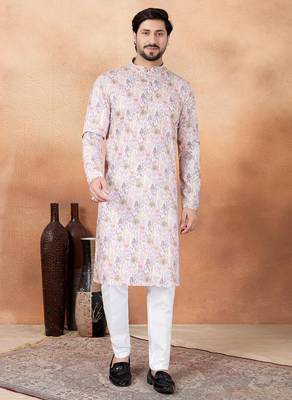 Pink art silk straight kurta for men 1