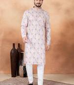 Pink art silk straight kurta for men