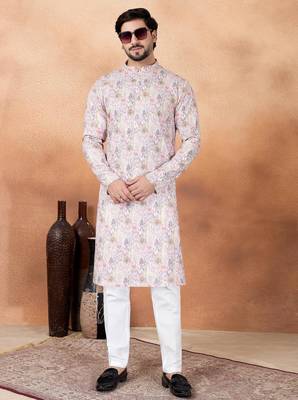 Pink art silk straight kurta for men 2