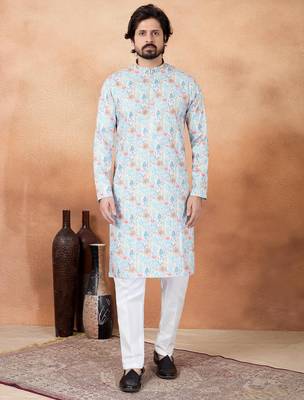 Blue art silk straight kurta for men 1