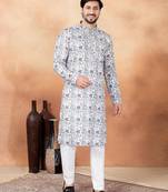 Off white art silk straight kurta for men