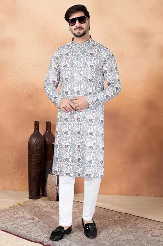 Off white art silk straight kurta for men