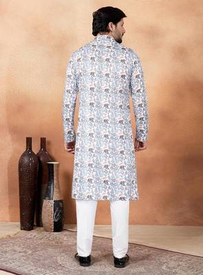 Off white art silk straight kurta for men 3