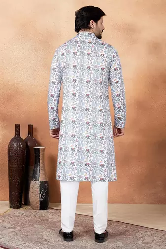Off white art silk straight kurta for men