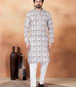Brown art silk straight kurta for men