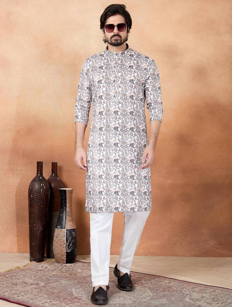 Brown art silk straight kurta for men
