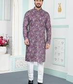 Purple art silk straight kurta for men
