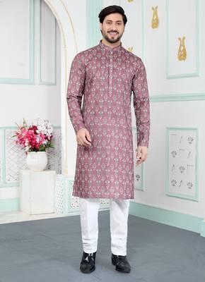 Brown art silk straight kurta for men 1
