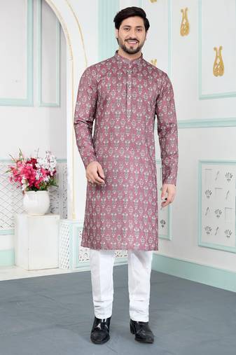 Brown art silk straight kurta for men
