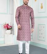 Brown art silk straight kurta for men