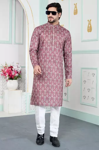 Brown art silk straight kurta for men