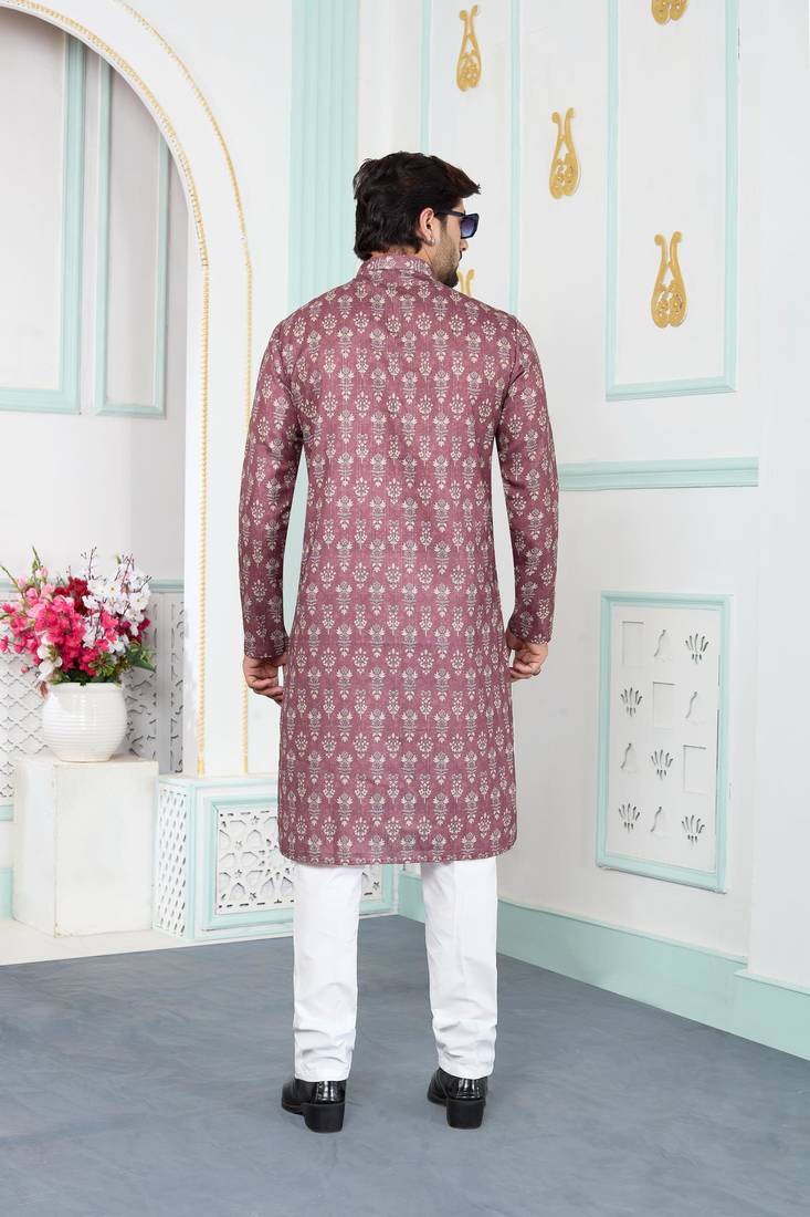 Brown art silk straight kurta for men