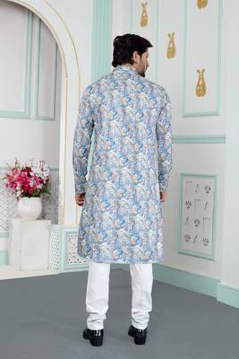 Blue art silk straight kurta for men 3