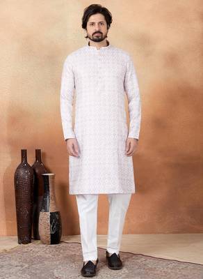 Pink art silk straight kurta for men 1