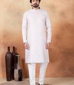 Pink art silk straight kurta for men