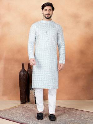 Green art silk straight kurta for men 1
