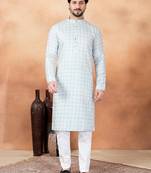 Green art silk straight kurta for men