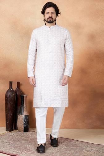 Brown art silk straight kurta for men