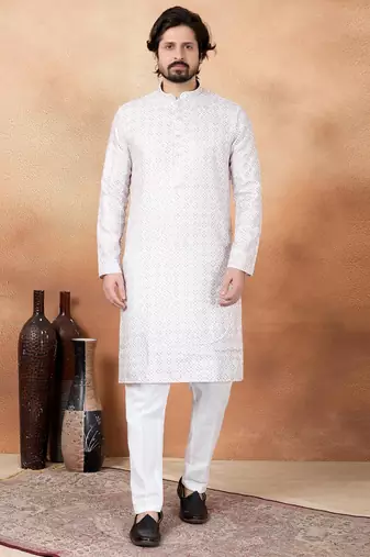 Brown art silk straight kurta for men