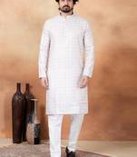Brown art silk straight kurta for men