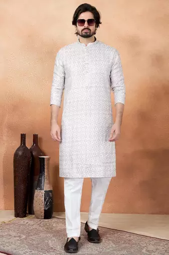 Brown art silk straight kurta for men