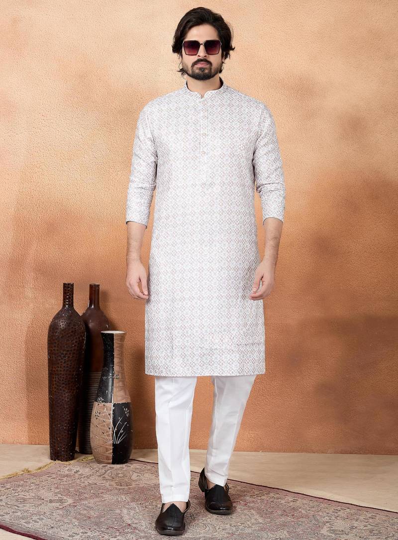 Brown art silk straight kurta for men