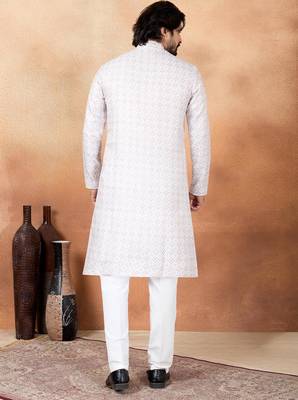 Brown art silk straight kurta for men 3