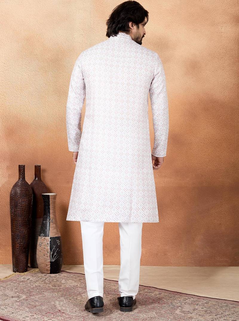 Brown art silk straight kurta for men