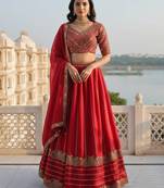 Red Silk Zari Swqunce Embroidery Work Lehenga choli For Women's