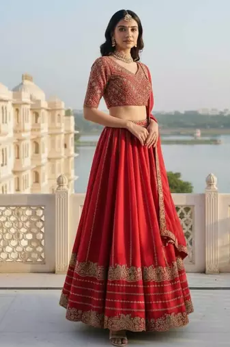 Red Silk Zari Swqunce Embroidery Work Lehenga choli For Women's