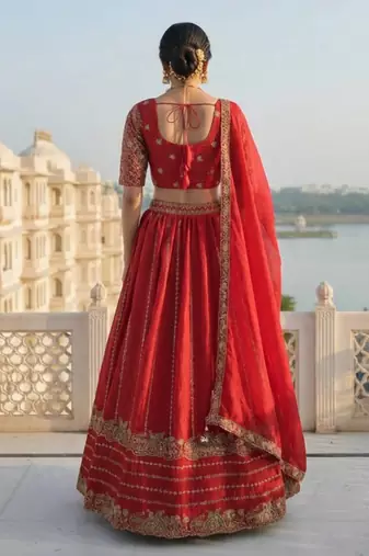 Red Silk Zari Swqunce Embroidery Work Lehenga choli For Women's