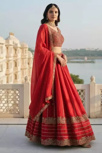 Red Silk Zari Swqunce Embroidery Work Lehenga choli For Women's