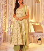 Cream muslin digital print designer salwar suit