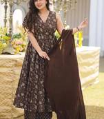 Coffee muslin digital print designer salwar suit