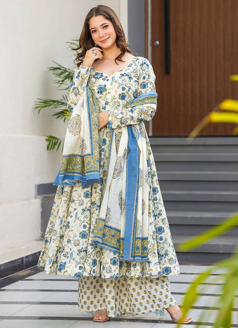 Off white muslin digital print designer salwar suit