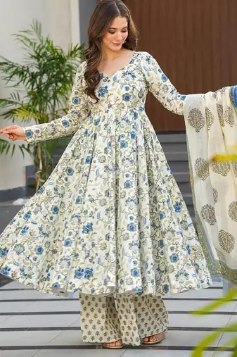Off white muslin digital print designer salwar suit
