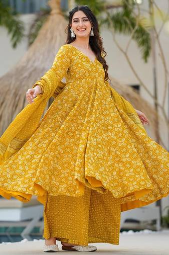 Yellow muslin digital print designer salwar suit