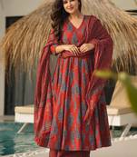 Red muslin digital print designer salwar suit